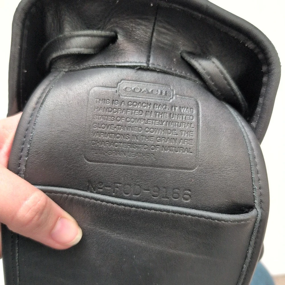 Vintage Coach Black Leather Drawstring‎ Bucket Bag Purse Legacy Sling Hobo 9166
